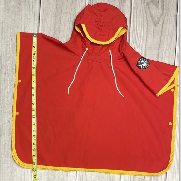 Vintage Water Babies Size Newborn to 2T Raincoat Snap Side Poncho Red & Yellow - Picture 2 of 6